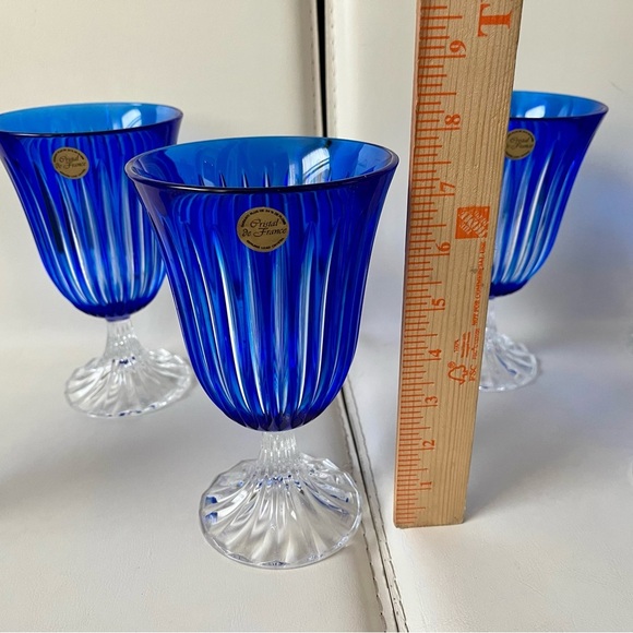 Vintage Crystal De France Blue Genuine Glasses Wine Goblets Of 6 - Picture 2 of 12